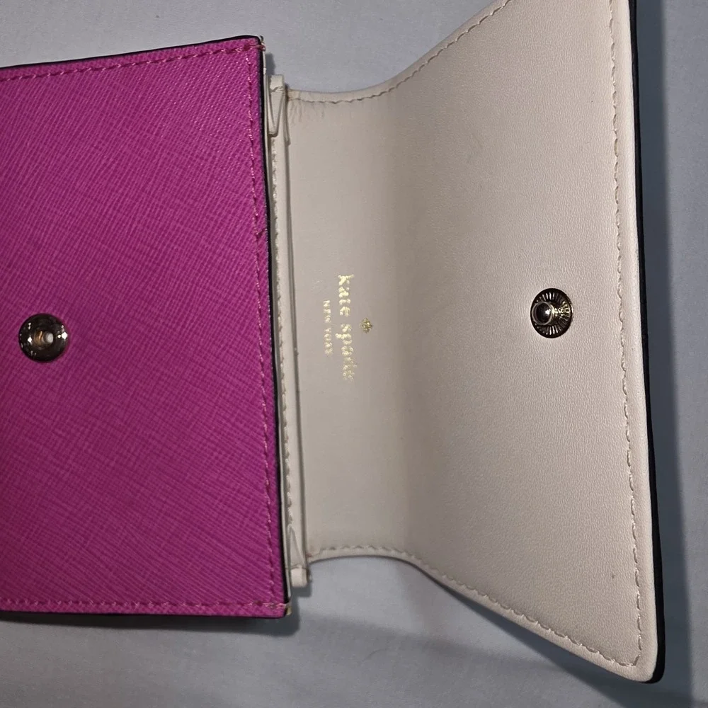Kate Spade New York Pink Saffiano Leather Trifold Wallet Card Holder Snap